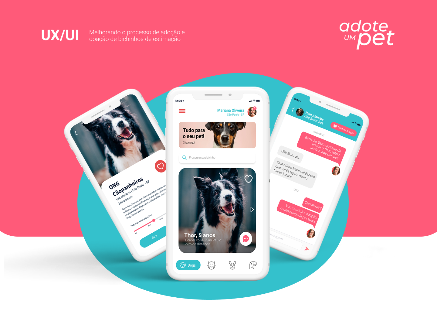 Cover image showing mobile screens of pet adoption app