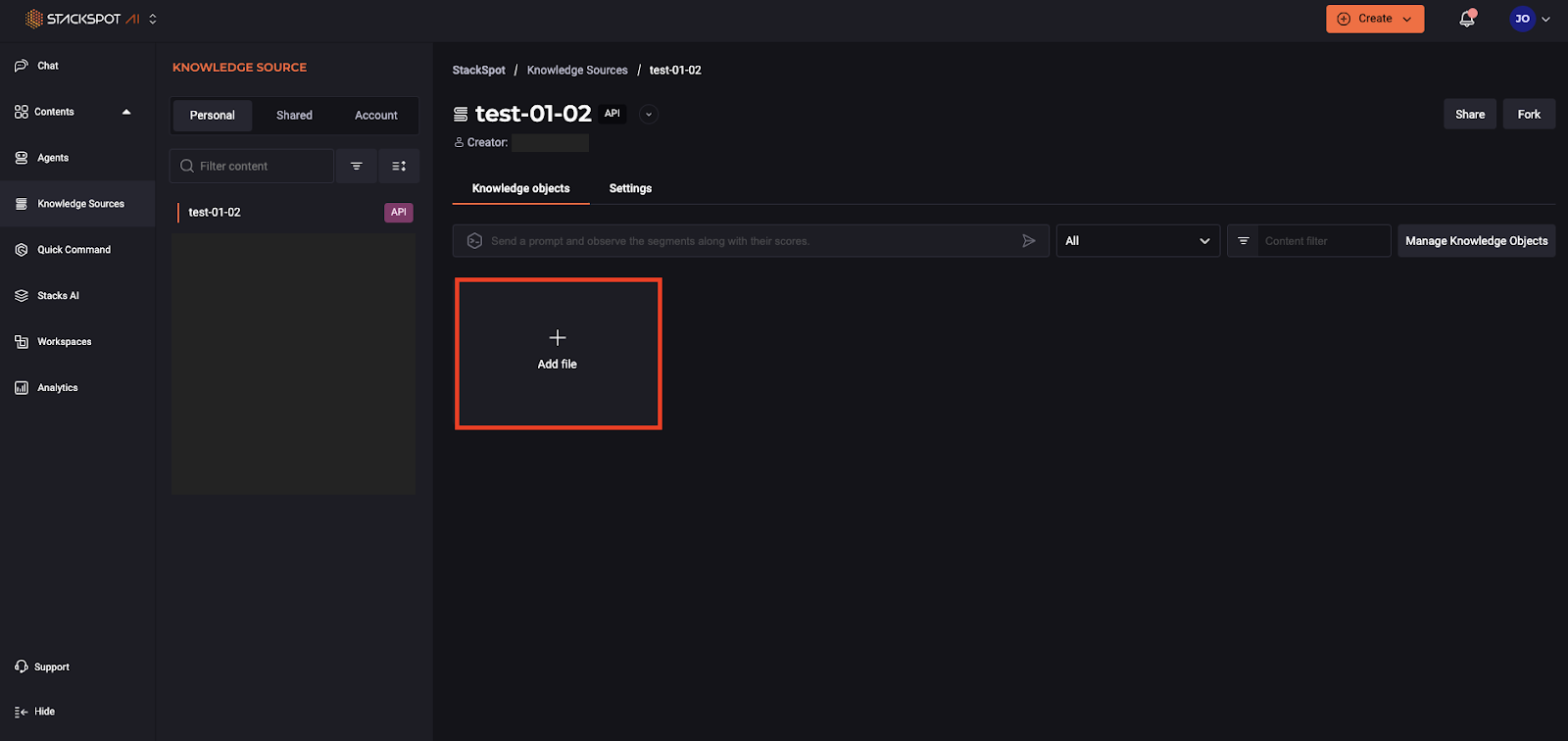 Documentation showing where to configure the StackSpot AI knowledge base.